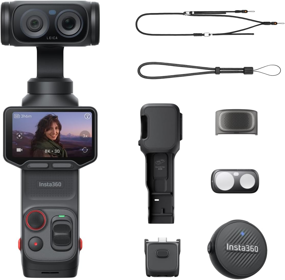 Insta360 Luna Ultra Vlog Bundle - 8K Vlogging Camera with Dual Leica Lenses, 12× Zoom, 1" Sensor, Detachable 2" Touchscreen, Triple AI Chip, Pocket Gimbal Camera for Vlog Photography