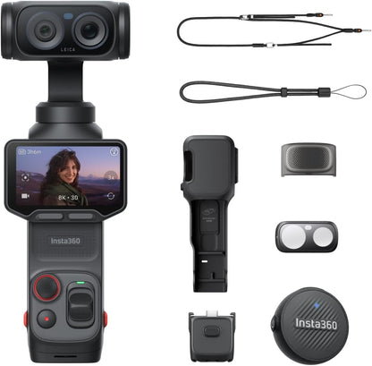 Insta360 Luna Ultra Vlog Bundle - 8K Vlogging Camera with Dual Leica Lenses, 12× Zoom, 1" Sensor, Detachable 2" Touchscreen, Triple AI Chip, Pocket Gimbal Camera for Vlog Photography