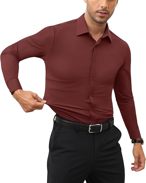 Mans Langmou Slim Fit, Spiervas, Kreukelvry, Knoop-af Rekbaar