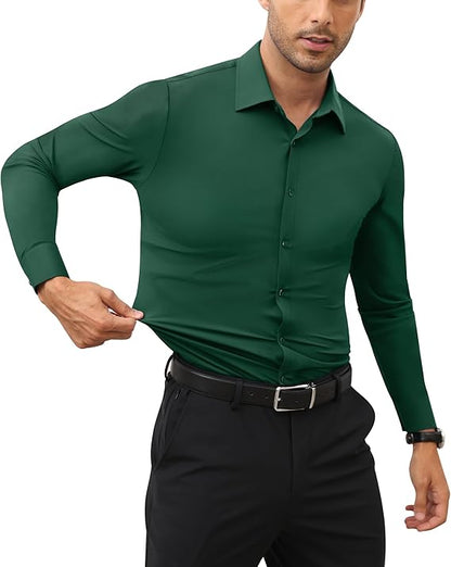 Mans Langmou Slim Fit, Spiervas, Kreukelvry, Knoop-af Rekbaar