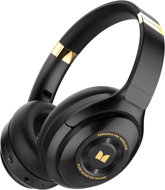 Monster Persona Noise Cancelling Headphones Wireless, Bluetooth-oorfone Oor Die Oor, Koordlose Oorfone Hi-Fi Klank Diep Bas, Vinnige Laai 30H Speeltyd, Traagskuim-oorkoppies, vir Reis, Tuis of Kantoor
