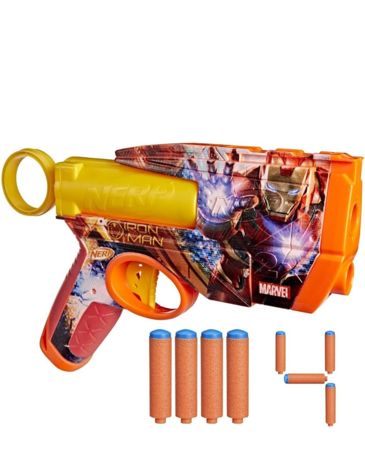 Nerf Marvel Iron Man Dart Blaster | 4 Nerf N1 Foam Darts | Iron Man-Inspired Blaster Skin Designs | Kids Gifts |Outdoor Toys & Games for Ages 8+
