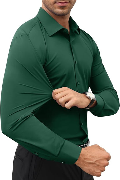 Mans Langmou Slim Fit, Spiervas, Kreukelvry, Knoop-af Rekbaar