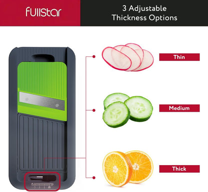 Fullstar Alles-in-1 Groentesnyer en Mandolien vir Kombuis - Kaasrasper, Fransebraai-snyer, Kaassnyer - Bonus Handheld Spiralizer Ingesluit (6 in 1, Grys/Groen)