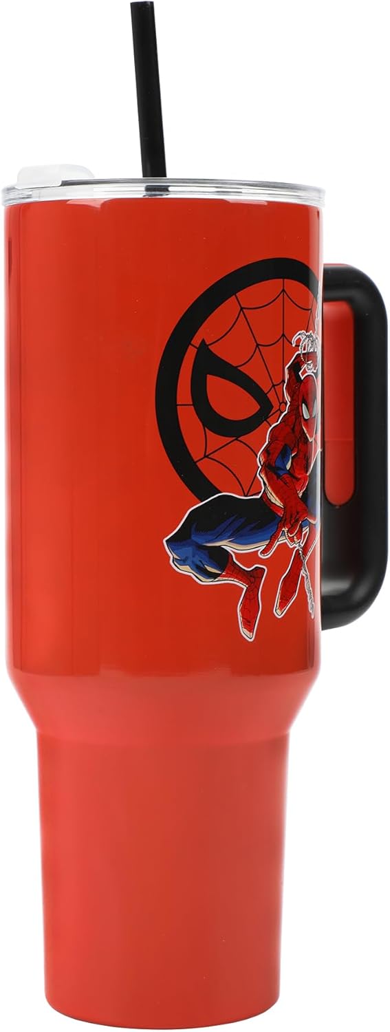 Insulated Stainless Steel Tumbler w/ Reusable Straw & Leak-Proof Lid Easy Carry Handle 40oz (Spiderman)