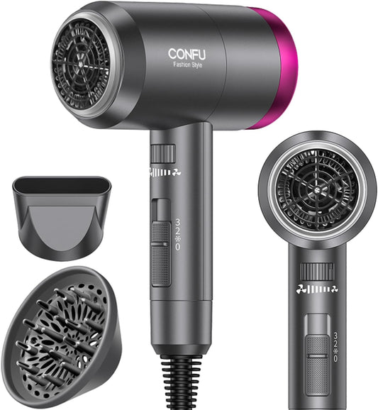 CONFU Ioon Haardroër 1600W, Draagbare Liggewig Vinnig Droog Negatiewe Ioon Haardroër, 3 Hitte-instellings & Oneindige Spoed, met Verspreider en Konsentreerderstuk vir Tuis & Reis