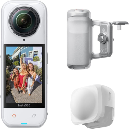 Insta360 X5 Photography Grip Bundle (Satin White) - Waterproof 8K 360 Camera, Leading Low Light, Invisible Selfie Stick Effect, Rugged and Replaceable Lens, 3-Hour Battery, Built-in Wind Guard