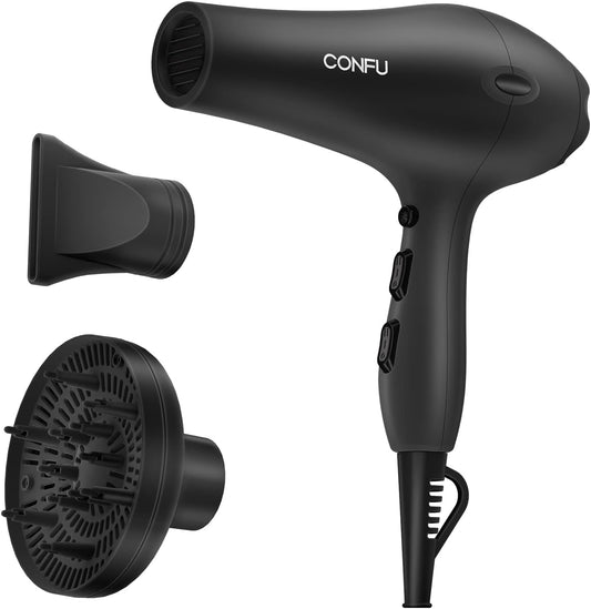 Professionele Salon Haardroër, CONFU Negatiewe Ione Keramiek Vinnigdrogende Blaasdroër, Liggewig Reis Haardroër vir Normale & Krulhare Sluit Diffuser Stilering Spuitstuk In