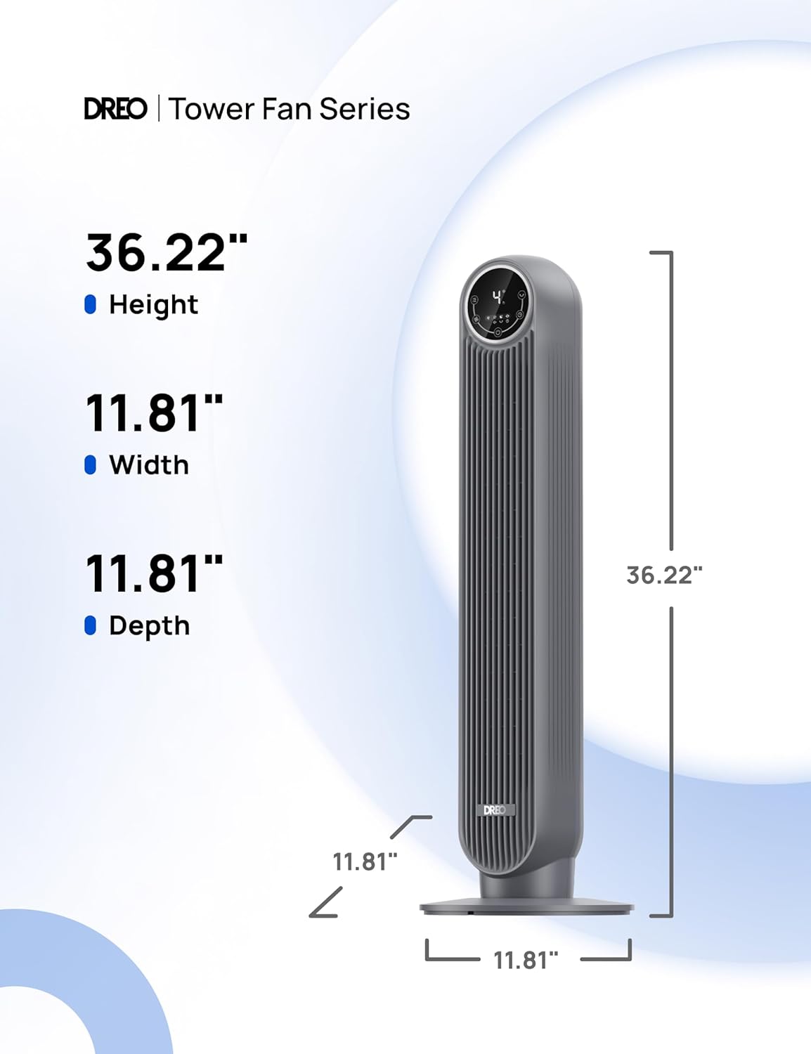 Tower Fan 25ft/s Velocity Quiet Floor Fan, 90° Oscillating w/ 4 Speeds, 4 Modes, 8H Timer - Grey