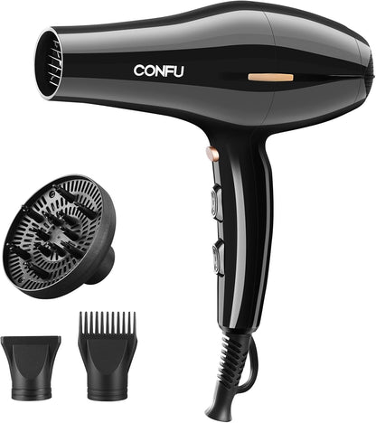 CONFU Haardroër, Professionele Ioniese Salon Haardroër met Diffuser vir Vroue en Mans, 5X Vinnige Droog, Kragtige en Stil Haardroër vir Vinnige en Maklike Stilering (1875 Watt)