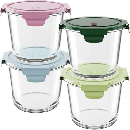 8 STUKS Glas Maaltydvoorbereidingshouers met Deksel, Lugdigte 3-Kop Glasbergingshouerstel, Hittebestand BPA-vry vir Sop-oorskiet, Mikrogolf-, Skottelgoedwasser- en Vrieskashouer (4 Pakke Gemengde kleure)