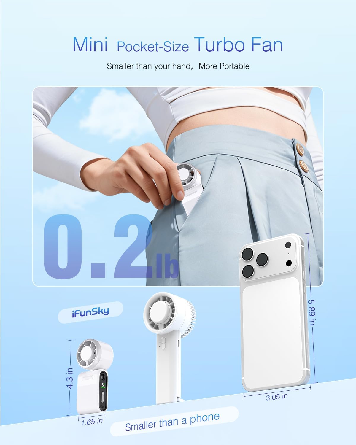Mini Draagbare Handheld Turbo Waaier 5-Spoed Herlaaibaar - Wit