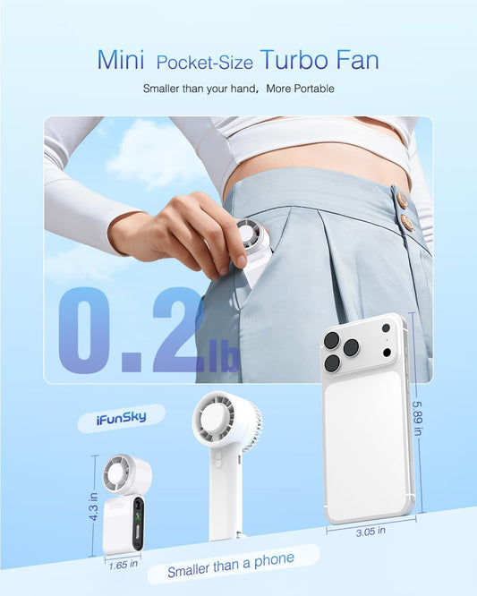 Mini Draagbare Handheld Turbo Waaier 5-Spoed Herlaaibaar - Wit