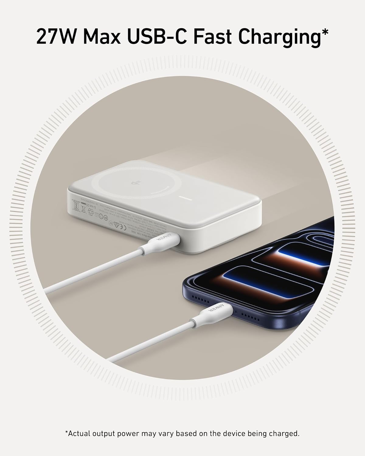 MagGo Power Bank, Qi2 Certified 15W Ultra-Fast MagSafe-Compatible Portable Charger, 10,000mAh Battery Pack with Smart Display and Foldable Stand- White