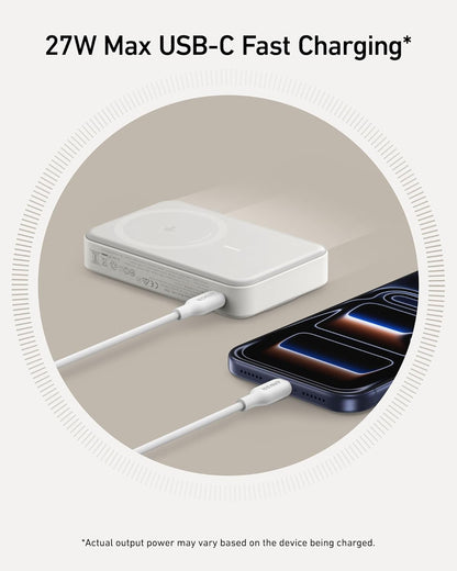 Power Bank, Qi2 Certified 15W Ultra-Fast MagSafe-Compatible Portable Charger, 10,000mAh Battery Pack with Smart Display and Foldable Stand- White (Copy)