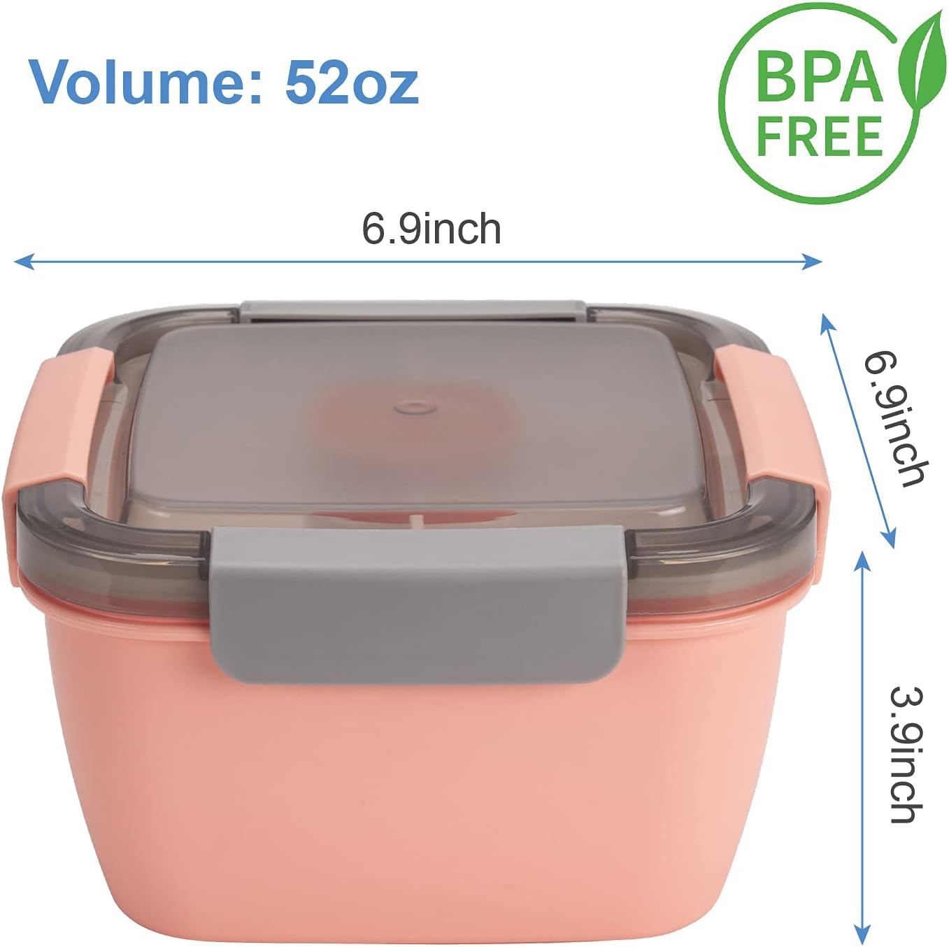 Freshmage Slaai Middagetebakkies Vir Op-die-pad, 2 Pak 52-oz Bakkies met 3 Kompartemente, Sousbakkies vir Bolaag, Happies - Pienk & Groen