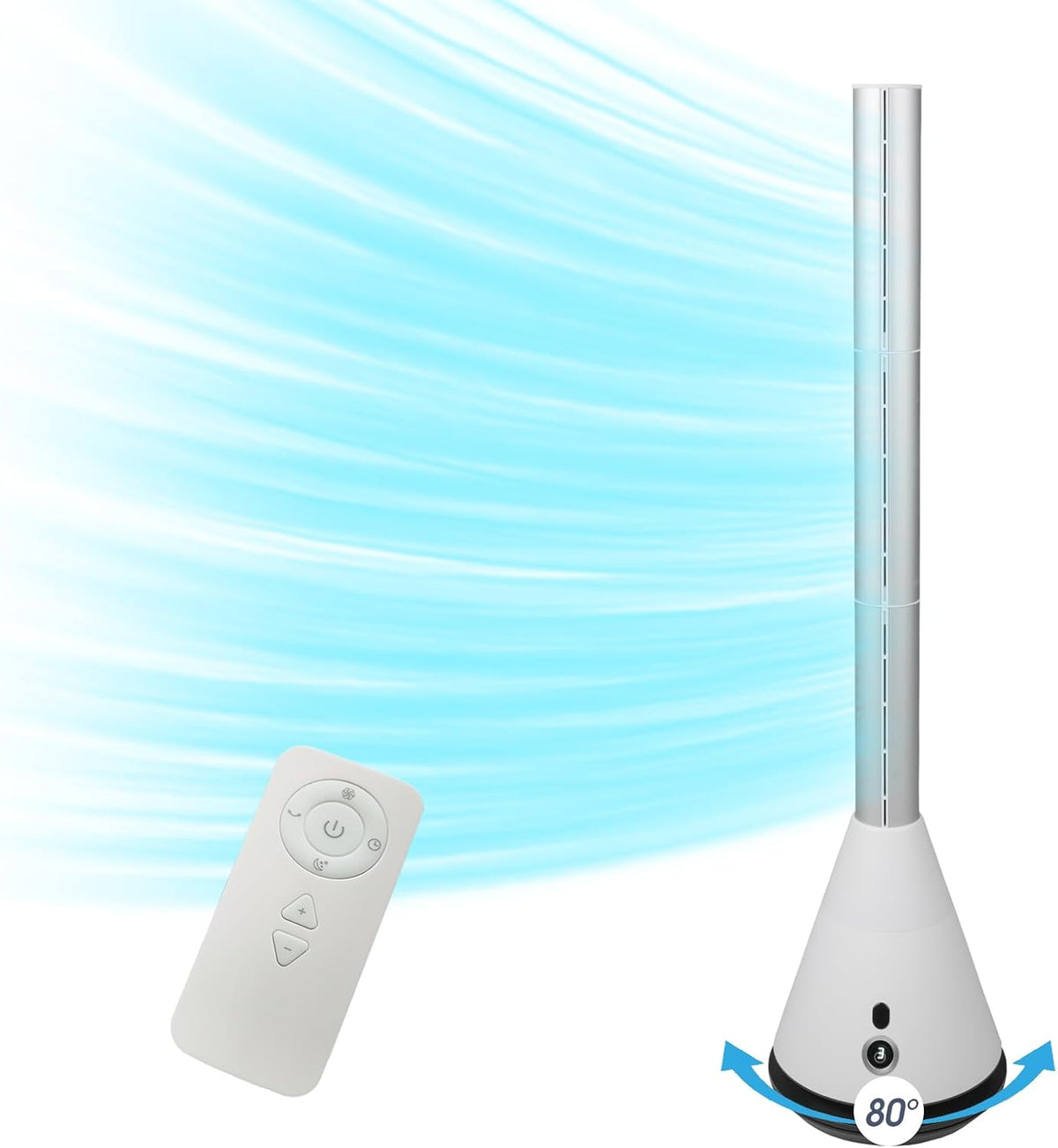 Bladeless Tower Fan w/ Remote 80° Oscillating Air Circulator Fan 9 Speeds 8H Timer Floor Fan