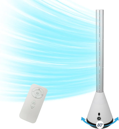 Bladeless Tower Fan w/ Remote 80° Oscillating Air Circulator Fan 9 Speeds 8H Timer Floor Fan