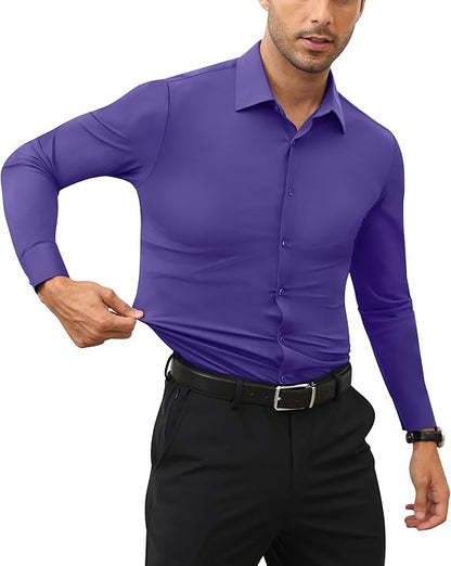 Mans Langmou Slim Fit, Spiervas, Kreukelvry, Knoop-af Rekbaar