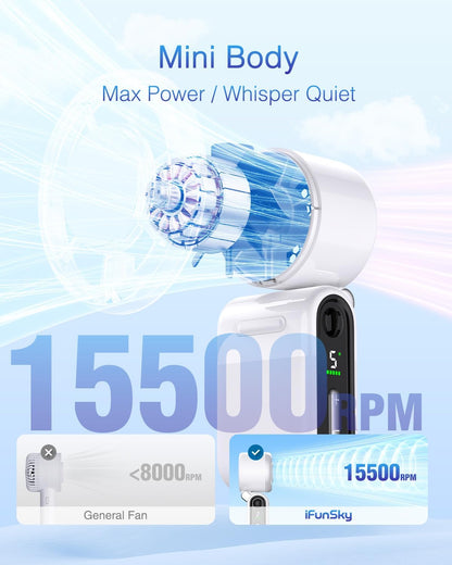 Mini Draagbare Handheld Turbo Waaier 5-Spoed Herlaaibaar - Wit