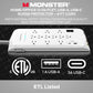 Monster 6ft White Power Strip and Tower Surge Protector, Heavy Duty Protection with 4050 Joule Rating, 12 120V-Outlets, 1 USB-A, and 1 USB-C Ports - Ideal for Computers, Home Theatre, Home Appliances