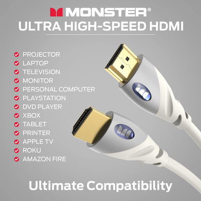 Monster HDMI-kabel 4k Ultra HD met Ethernet - Korrosiebestande 24k Roosegoud-kontakte en V-Grip-aansluiting - HDMI-kabel vir PS3 en rekenaarmonitor - 4 VT