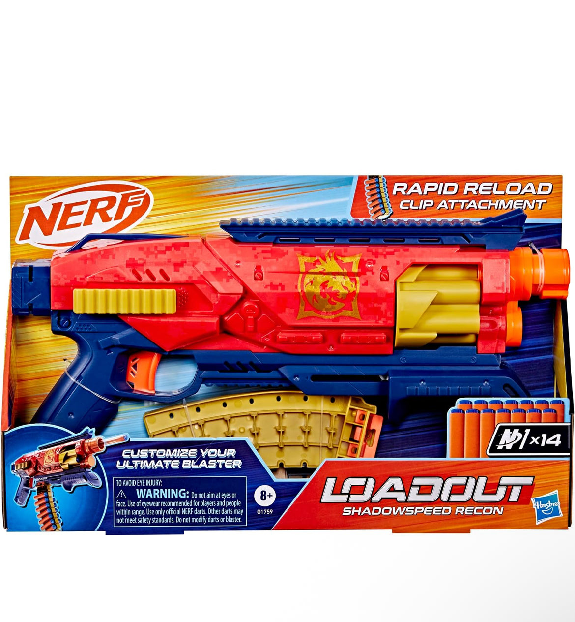 Nerf Loadout Shadowspeed Recon Blaster, 14-Dart Storage Attachment Accessory, 6-Dart Revolving Cylinder, 14 Nerf N1 Darts, Kids Toys & Gifts, Ages 8+