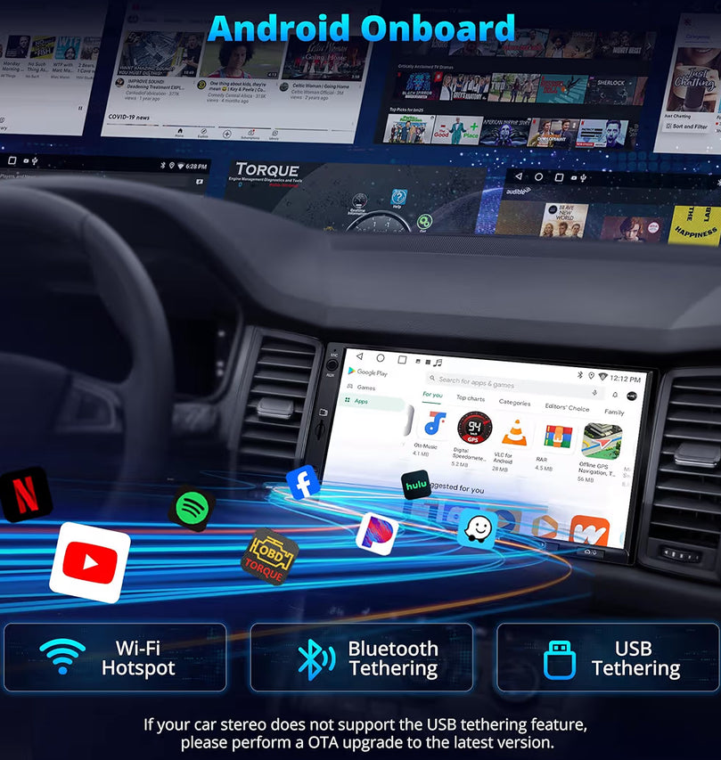 7" Dubbel-din-motorstereo met trurukamera en DVR-dashcam, draadlose CarPlay en Android Auto, WiFi/Bluetooth/USB-verbinding, DSP/FM/AM/SWC-raakskerm