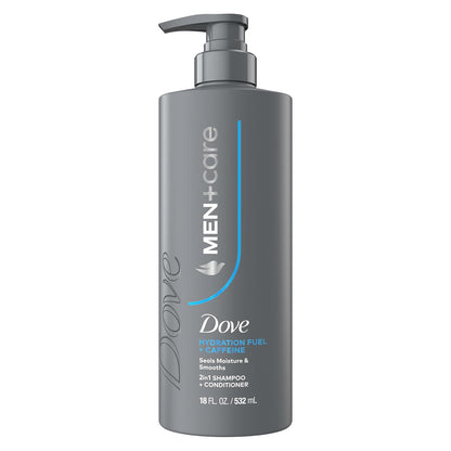 Dove Men+Care Shampoo Hydration Fuel to Seal Moisture & Smooth Hair, with Caffeine, 18 FL OZ (2 CT)