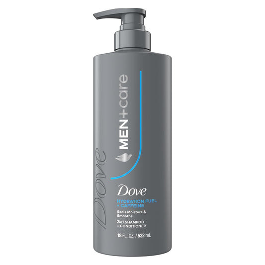 Dove Men+Care Shampoo Hydration Fuel to Seal Moisture & Smooth Hair, with Caffeine, 18 FL OZ (2 CT)