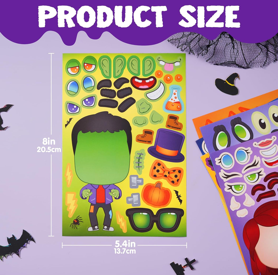 JOYIN 36 STK Halloween Kunsvlytplakkers vir Kinderspartytjies, Maak-’n-Gesig-plakkers met Heks- en Vampierontwerpe, Selfdoen-kunsvlytmateriaal vir Halloween-partytjiespeletjies, Klaskameraktiwiteite, Geskenke, Lekkernye