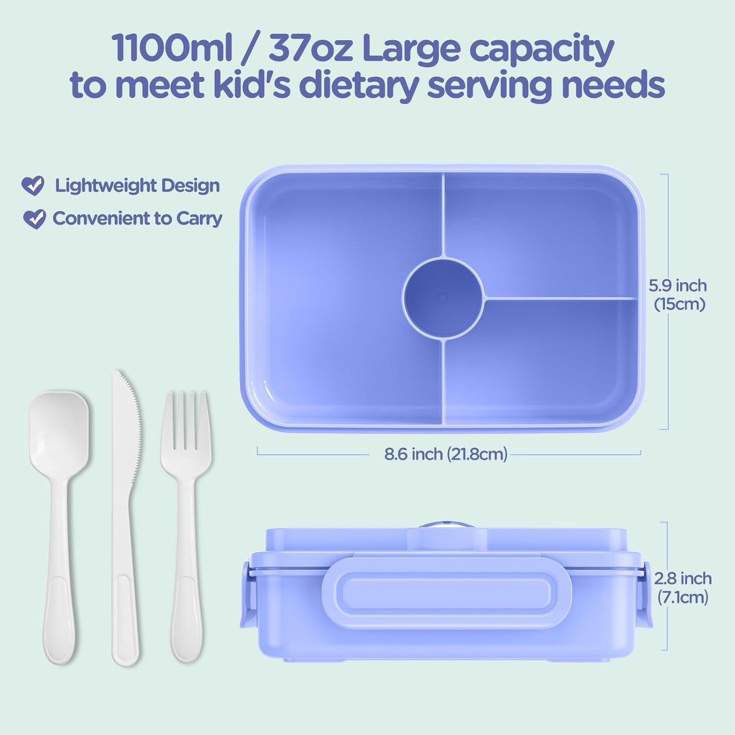 Bento Lunch Box for Kids - Leakproof Bento Boxes w/ 4 Compartments - Reusable On-the-Go Meal - Macaron