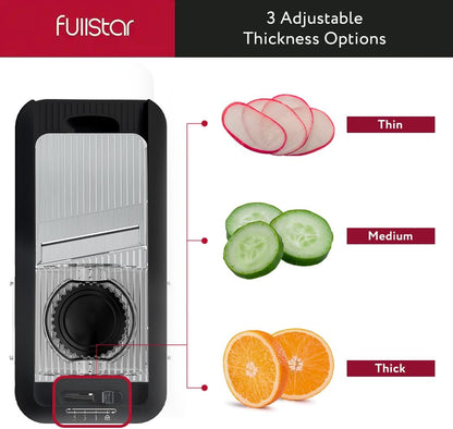 Fullstar Alles-in-1 Groentesnyer en Mandolien vir Kombuis - Kaasrasper, Fransebraai-Snyer, Kaassnyer - Bonus Handheld Spiraliseerder Ingesluit (6-in-1, Vlekvrye Staal)