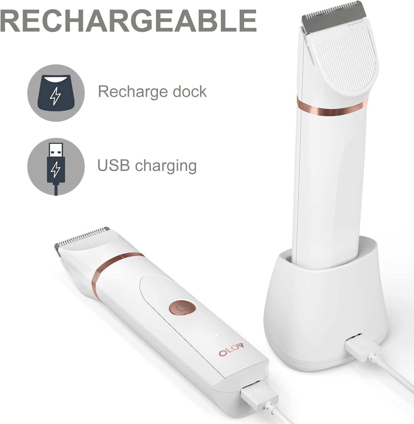 Replacement Charging Base for OLOV Groin Hair Trimmer, USB Recharge Dock & Charging Stand Compatible for OLOV Trimmer, Charging Dock with USB Power Cord, White