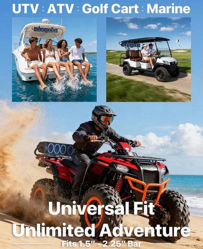 34" 8-Speaker UTV SoundBar w/ Bluetooth, IP66 Waterproof600W Peak Power, RGB lights, FM Radio/USB/AUX, Sync Mode, Fits 1.5"-2.25" Roll Cages for UTVs, Golf Cart, SXS, ATVs & Marine