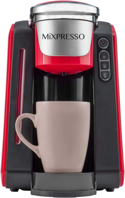 Mixpresso Enkelkoppie Koffiemaker Versoenbaar Met 1.0 & 2.0 Enkelkoppie Peule, Verwyderbare 45oz Watertenk, Vinnige Brou Met Outomatiese Afskakeling, Een Druk Funksie (Rooi/Swart)