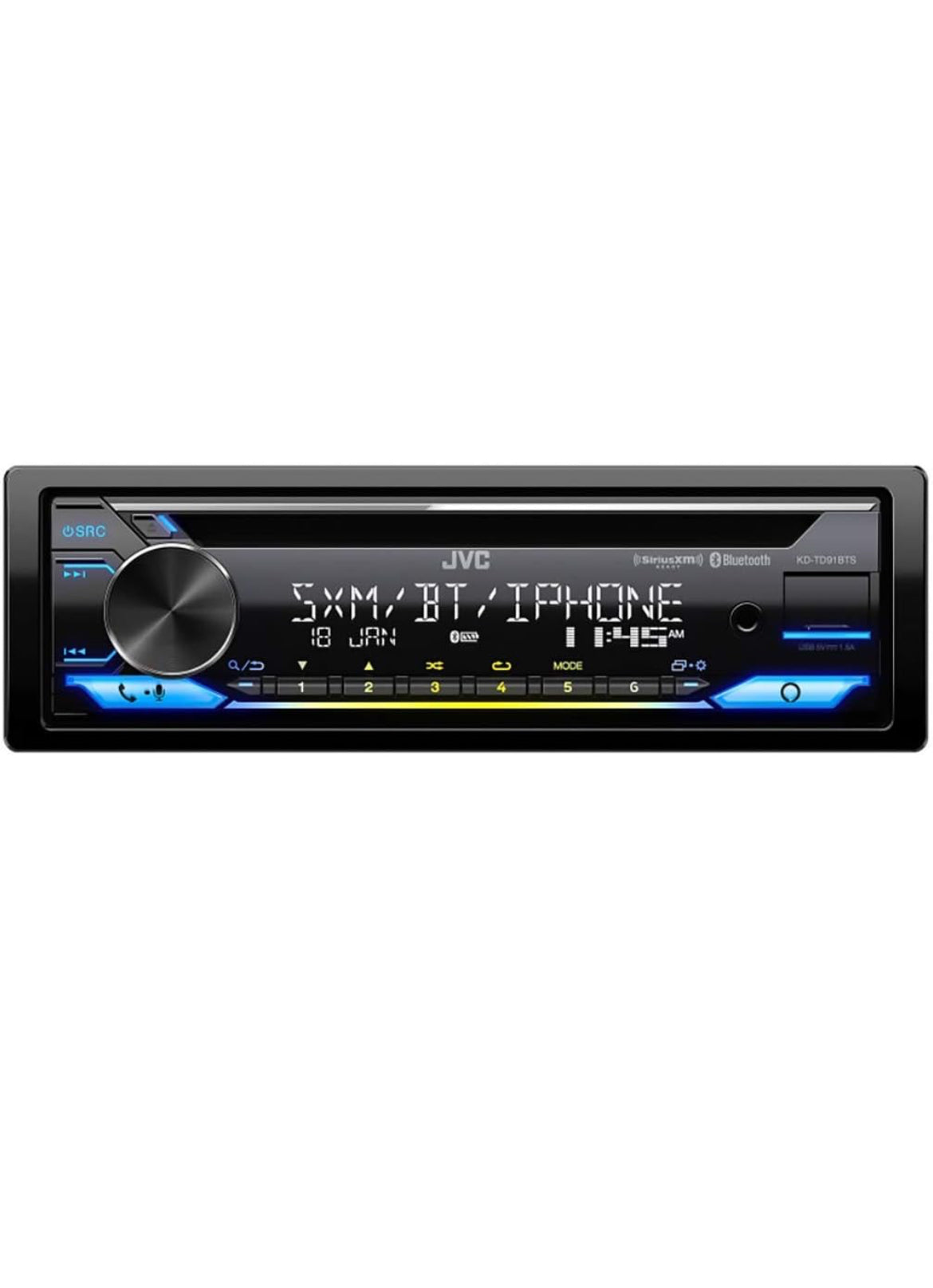 JVC KD-TD91BTS Bluetooth Motorradio-Ontvanger met USB-poort – 2-reël LCD-skerm, AM/FM Radio – CD- en MP3-speler - Amazon Alexa Geaktiveer – Enkel DIN - 13-Band EQ (Swart)