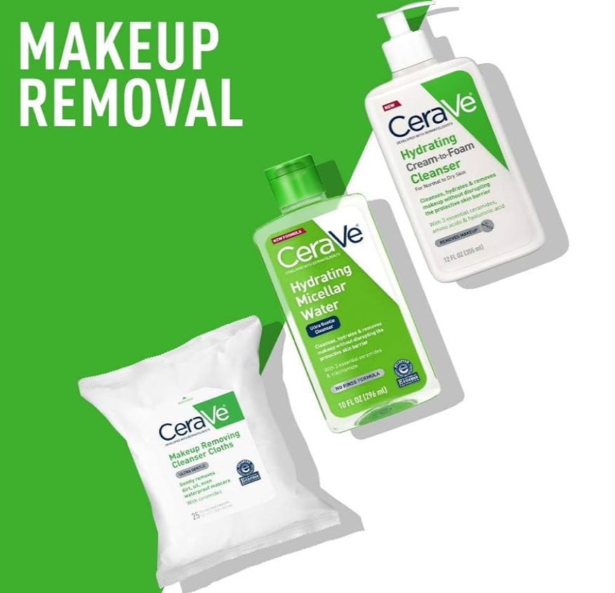 CeraVe Micellêre Water, Hidrerende Gesigsreiniger & Ooggrimeringverwyderaar Sonder Geur & Nie-Irriterend (10 Vloeistof Onse)