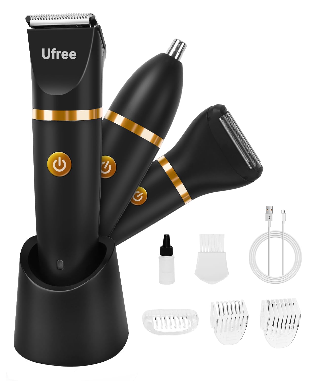 Body Hair Trimmer for Men, Manscape Ball Pubic Hair Trimmer, 3 in 1 Body Grooming Kit for Groin, Waterproof Body Electric Shaver Razor, Grooming for Face and Body, Gifts for Men, Black