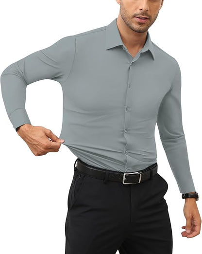 Mans Langmou Slim Fit, Spiervas, Kreukelvry, Knoop-af Rekbaar