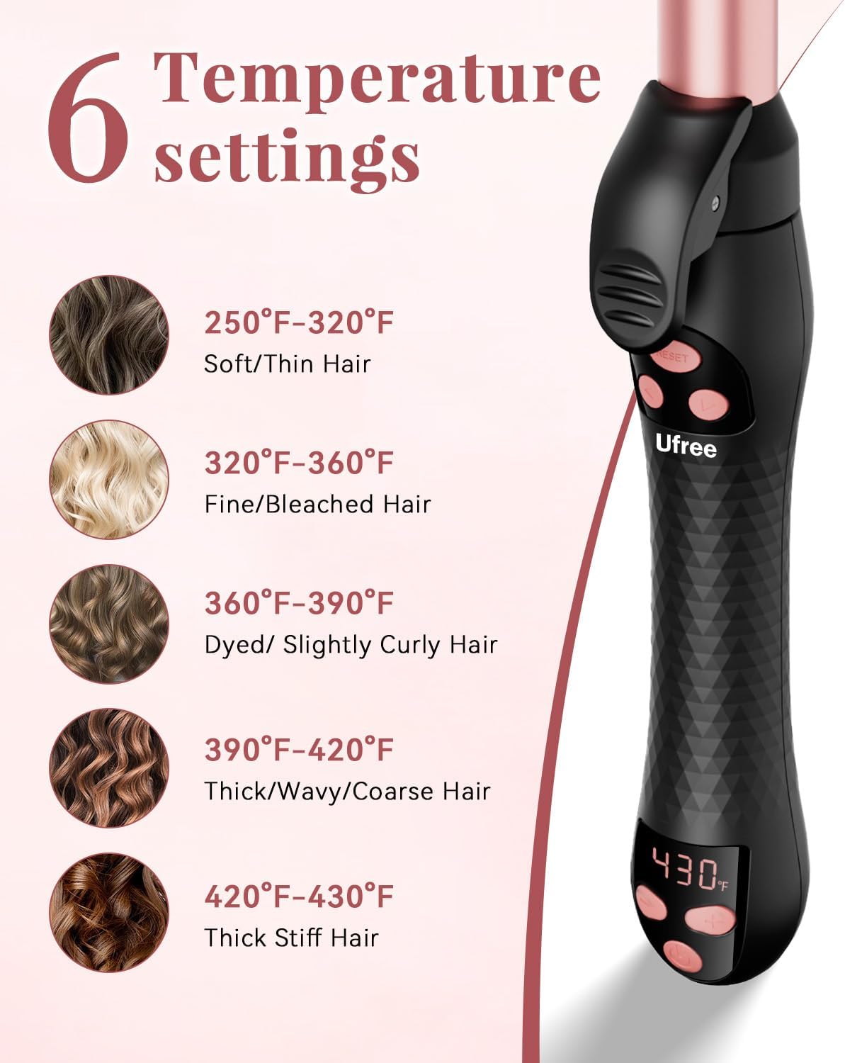 Automatic Rotating Curling Iron – 1 Inch Ceramic Barrel Curling Wand for Medium to Long Hair & Beach Waves, Self-Spinning Hair Curler with LCD Display 250°F–430°F, Dual Voltage, Rose Gold