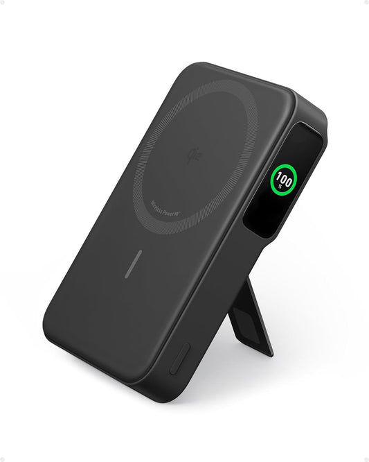 Kraggbank, Qi2 Gesertifiseerde 15W Ultra-Vinnige MagSafe-versoenbare Draagbare Laaier, 10 000 mAh Batterypak met Slimskerm en Opvoubare Staander – Swart (Kopie)