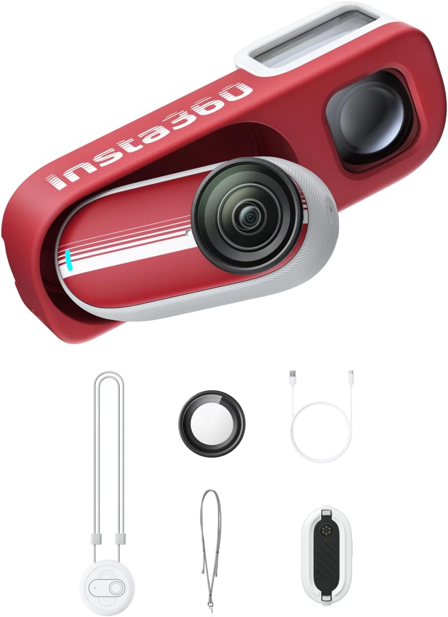 Insta360 GO 3S Retro Bundle Special Edition 64GB Red - Small 4K Vlogging Camera, Hands-Free POV Cam, Retro Filters, 4K30fps, Extra Bttery, Lightweight Wearable Vlog Camera for Street & Daily Shots