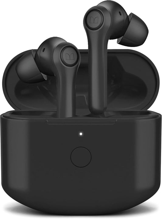 Monster Verse Werklike Dradlose Oorfone met Laaidokkie, Bluetooth 5.0 in-Oor Stereo-Oorfone, Ingeboude Mikrofoon vir Duidelike Oproepe, USB-C Vinnige Laai (Swart)