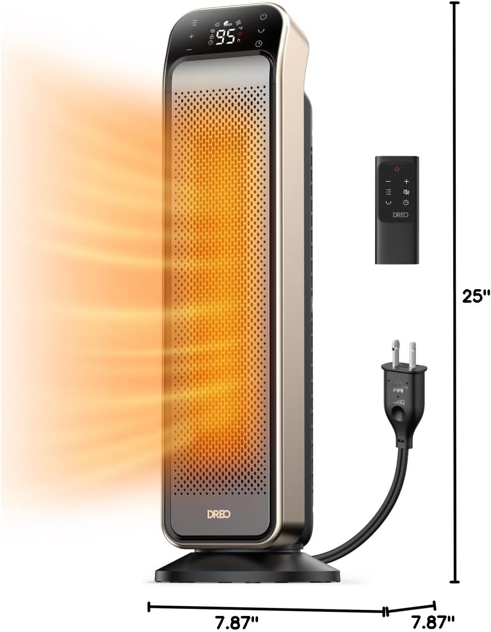 Verwarmer vir Binnenshuis, 25" 11.5vt/s Vinnig Draagbaar m/ Afstandbeheer en Teenbrandprop, 3 Modusse vir Binnenshuise Gebruik Groot Kamer - Goud