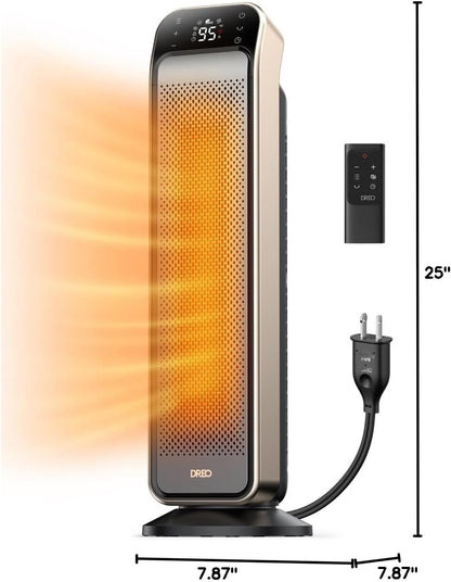 Verwarmer vir Binnenshuis, 25" 11.5vt/s Vinnig Draagbaar m/ Afstandbeheer en Teenbrandprop, 3 Modusse vir Binnenshuise Gebruik Groot Kamer - Goud