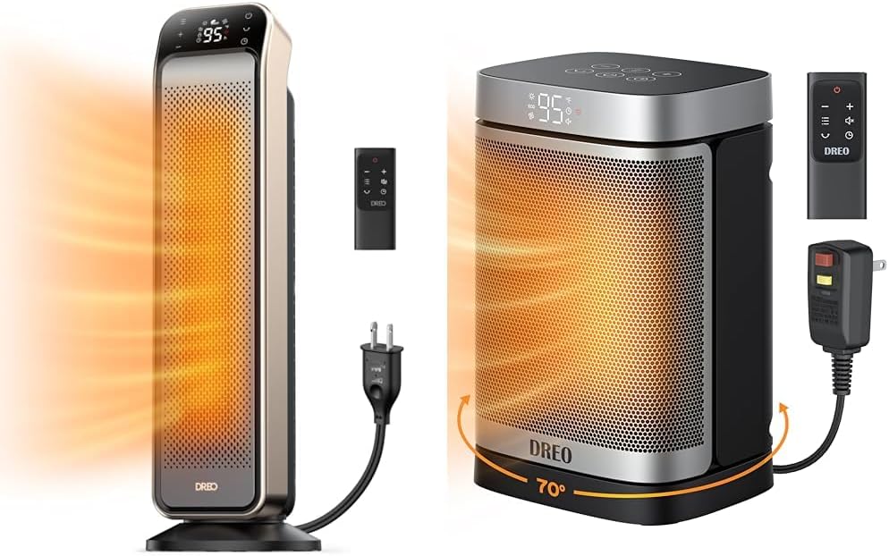 25" Vinnige Verhittingsruimteverwarmerbundel met Afstandbeheer, Anti-Brandprop + Ossillerende Keramiek Draagbare Verwarmer 1500W met Verstelbare Digitale Termostaat