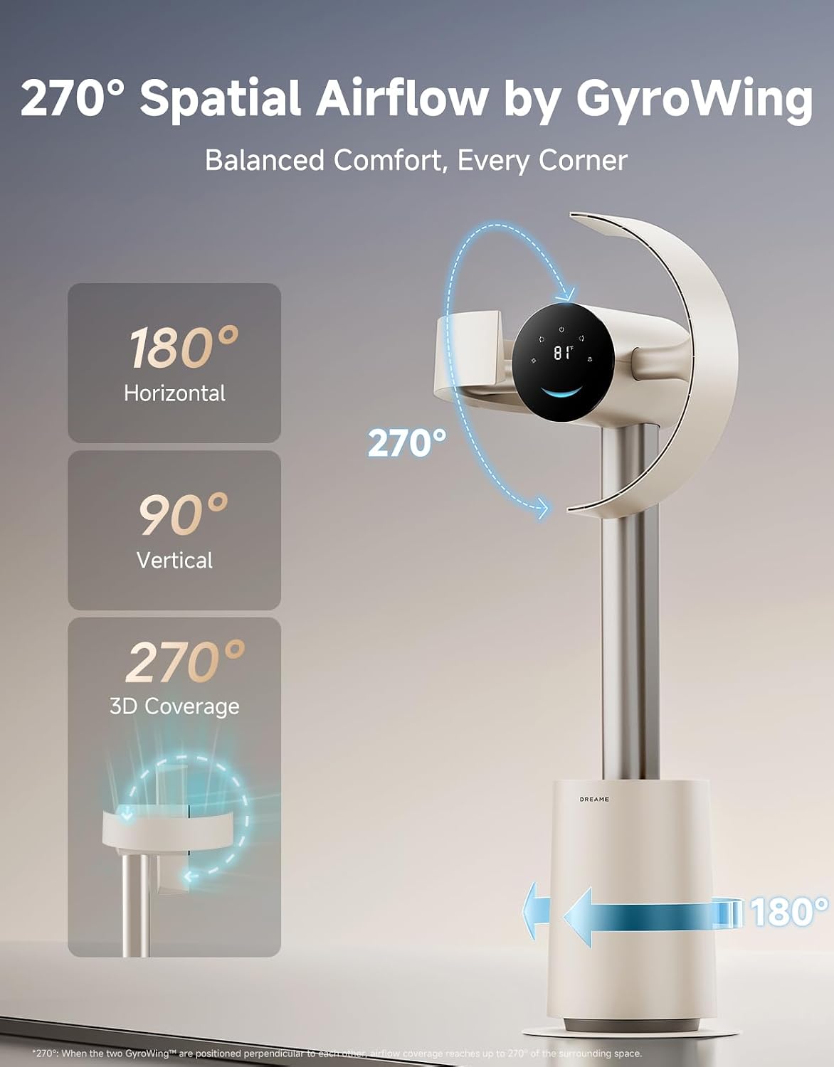Bladeless Tower Fan MF10 w/ 270° Spatial Airflow Smart Standing Fan Circulation, 59ft/s High Velocity, 10 Speeds 3 Modes, Temperature-Adaptive Airflow - (Beige)