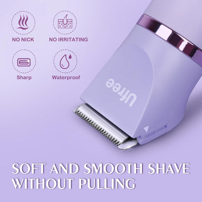 Bikini Trimmer Electric Razors for Women, Rechargeable Pubic Body Hair Trimmer Electric Shaver for Legs Body Hair, Bikini Shaver IPX7 Waterproof, Gifts for Women, Purple