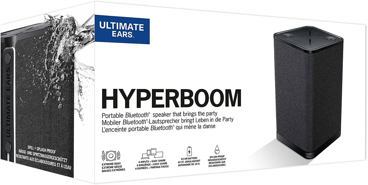 Ultimate Ears Hyperboom Portable & Home Wireless Bluetooth Speaker, Loud Speaker, Big Bass, Water Resistant IPX4, 150 Ft Range – Black
